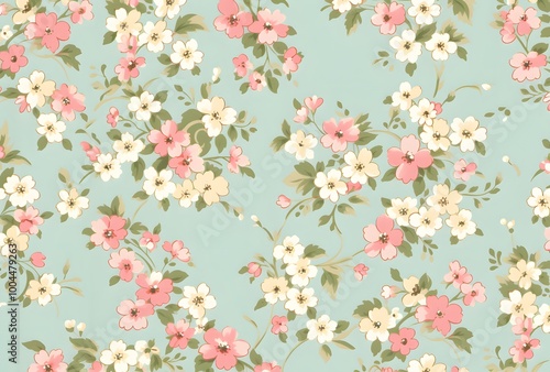 Vintage Floral Pattern with Pink and Blue Flowers