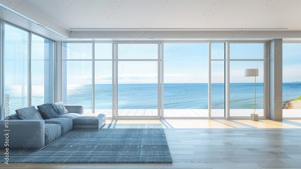 Fototapeta premium Modern Living Room with Ocean View