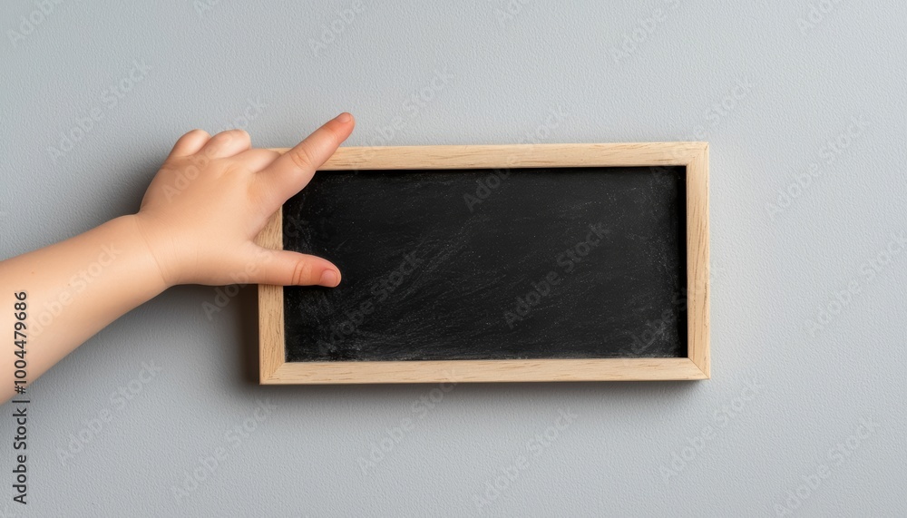A child teacher points to a small chalkboard, embracing the power of imagination and play in developing a love for learning. A child teacher points to a small chalkboard, embracing the power of imagination and play in developing a love for learning.