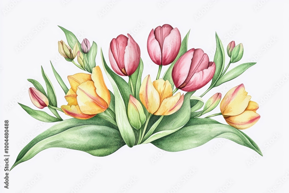 Vibrant tulip bouquet in various colors against a white background. Vibrant tulip bouquet in various colors against a white background.