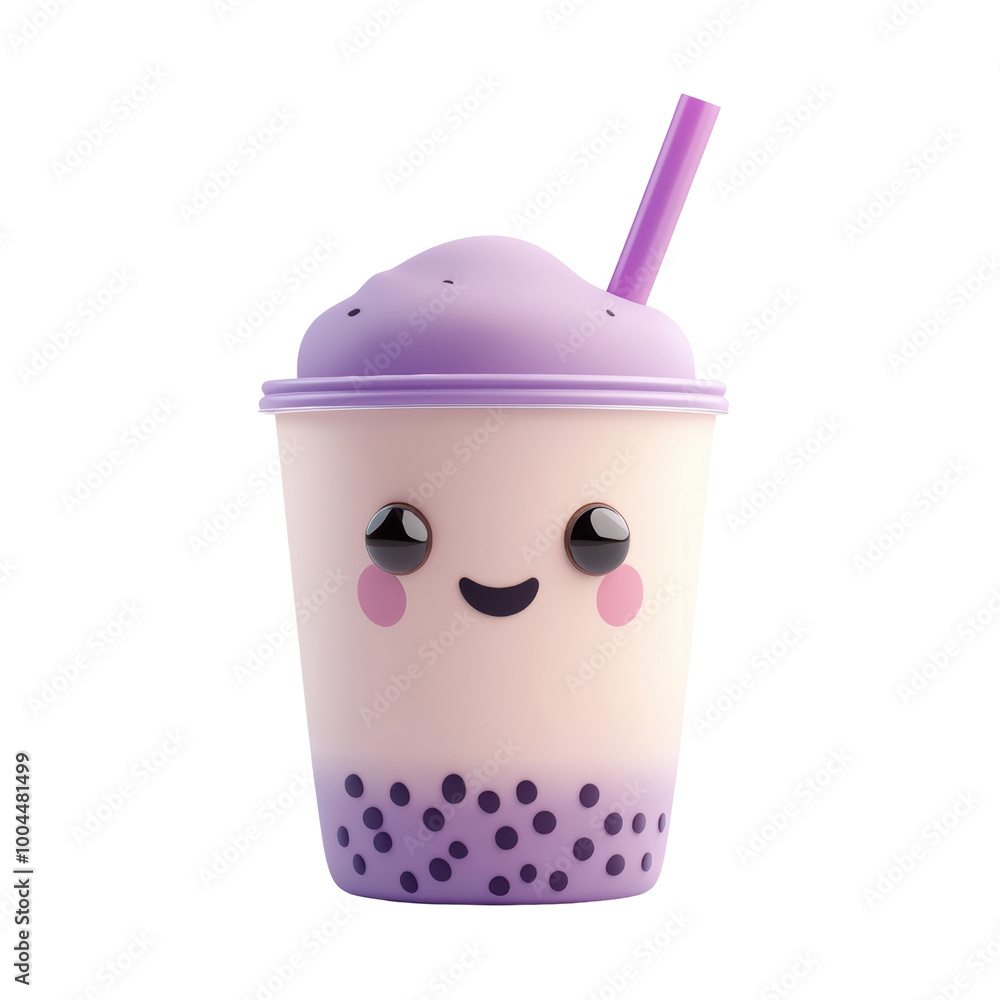 Cute purple bubble tea with smiling face and straw isolated white background, transparent background. Cute purple bubble tea with smiling face and straw isolated white background, transparent background.