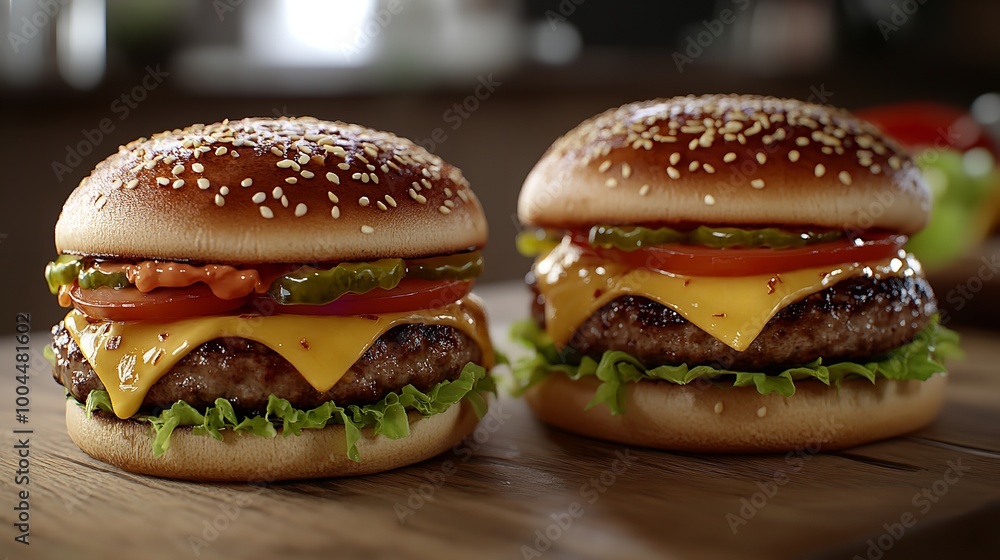 Two Parts of a Tasty Homemade Cheeseburger - Half and Whole Two Parts of a Tasty Homemade Cheeseburger - Half and Whole
