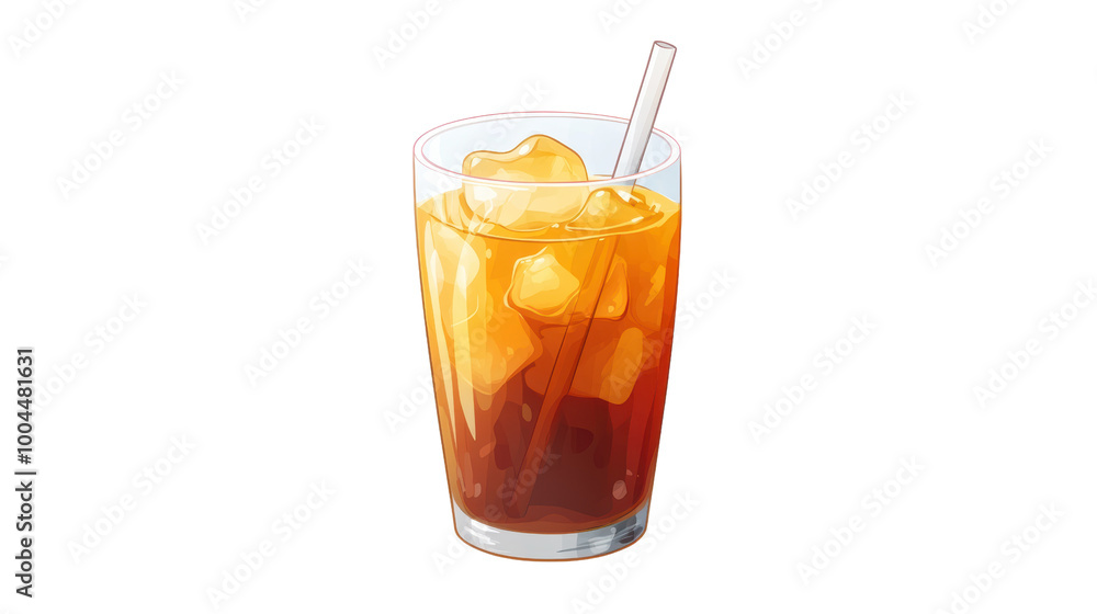 Refreshing iced tea with ice cubes and straw isolated white background, transparent background. Refreshing iced tea with ice cubes and straw isolated white background, transparent background.