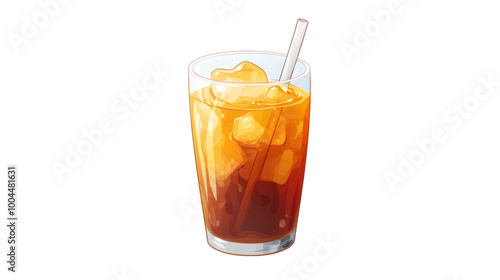 Wallpaper Mural Refreshing iced tea with ice cubes and straw isolated white background, transparent background. Torontodigital.ca