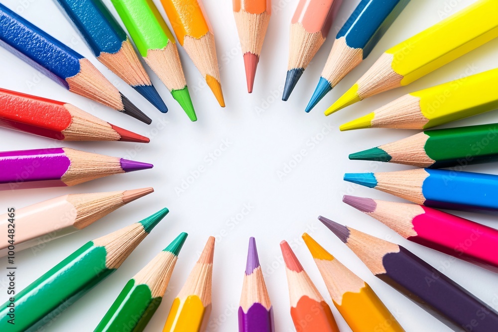 Colorful Pencils Circle White Background Colorful Pencils Circle White Background