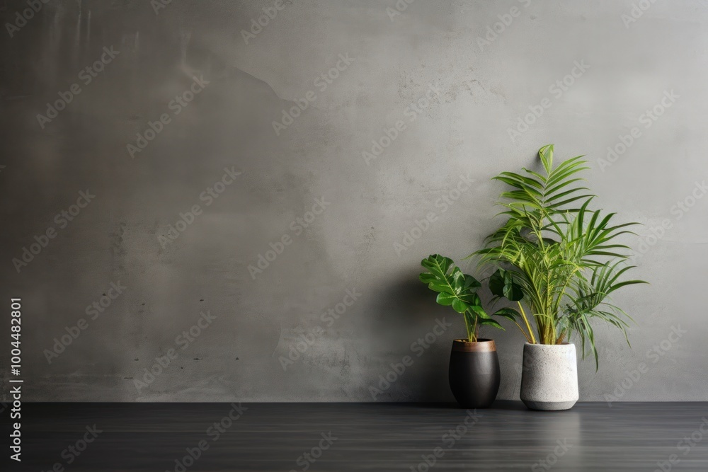 Fototapeta premium Black concrete wall architecture plant.