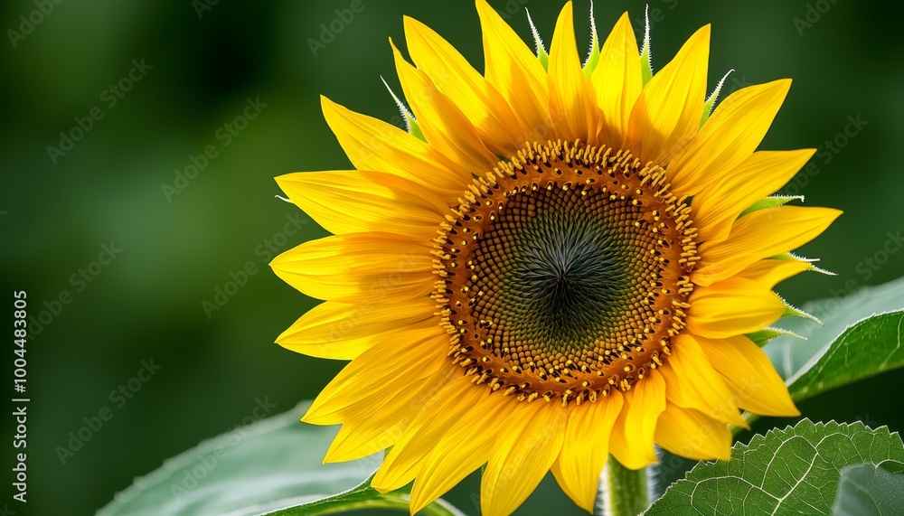 A sunflower turning its face toward the sun, with its leaves rustling in the light breeze. A sunflower turning its face toward the sun, with its leaves rustling in the light breeze.