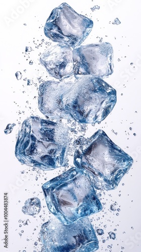 ice cubes falling into water in vertical orientation, best for smartphone wallpaper or social media post