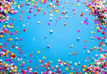 Colorful Confetti Border On Blue Background