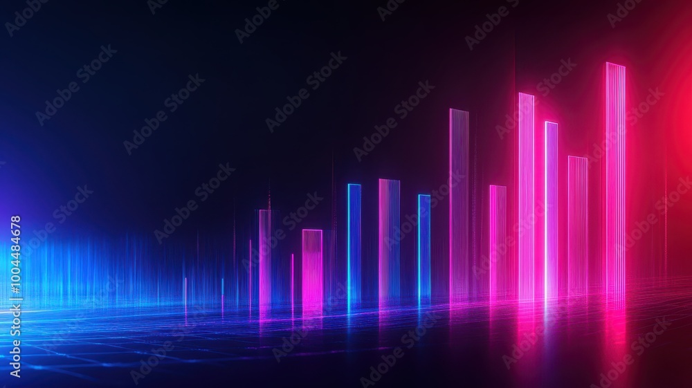 Abstract financial bar graphs with neon colors, showcasing stock market fluctuations, copy space Abstract financial bar graphs with neon colors, showcasing stock market fluctuations, copy space