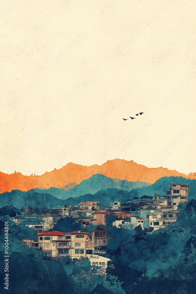 Obraz premium Limn, Costa, color pen pencil hand-drawn effect drawing illustration for travel poster, card, wallpaper, backdrop or banner. Modern, clear, artistic and simple