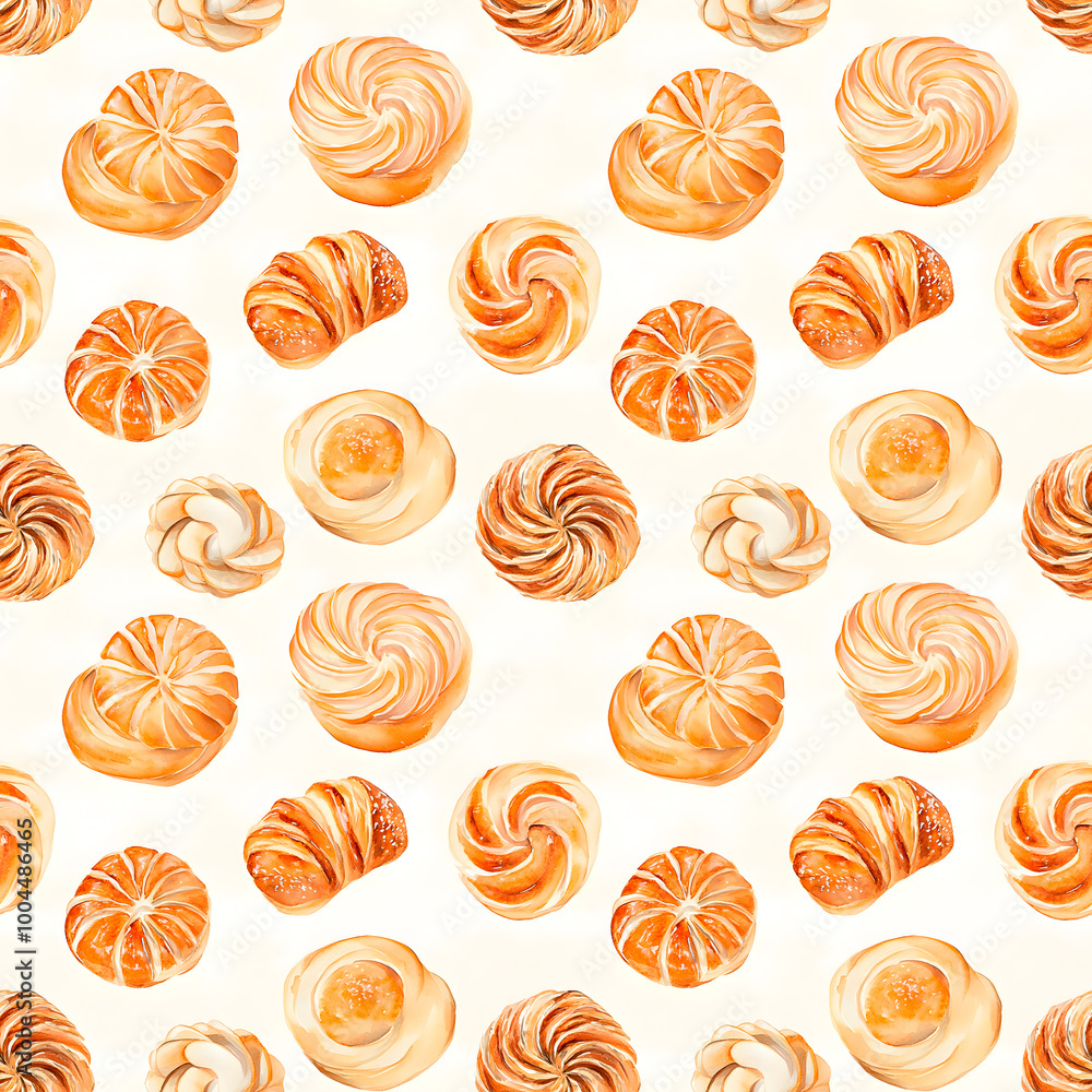 This image presents a mouth-watering array of freshly baked pastries and buns, arranged in a seamless pattern. This image presents a mouth-watering array of freshly baked pastries and buns, arranged in a seamless pattern.