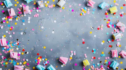 Colorful Confetti Border with Festive Cakes