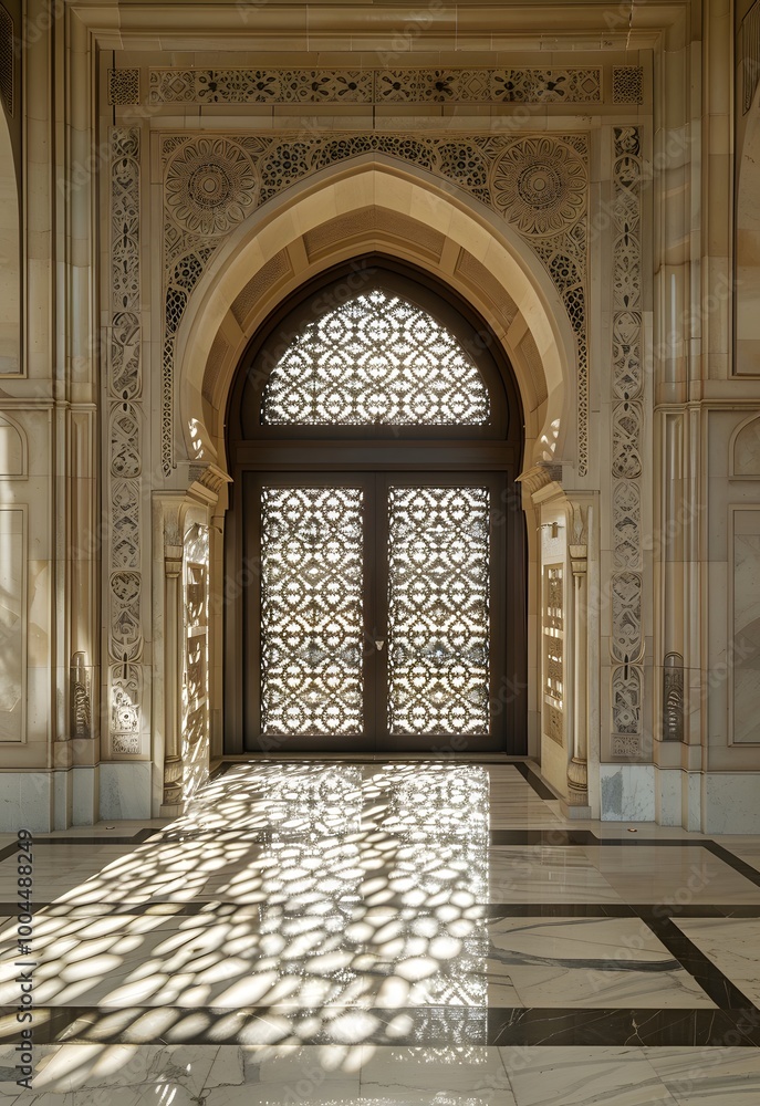 Intricate Carved Stone Archway with Geometric Door Intricate Carved Stone Archway with Geometric Door