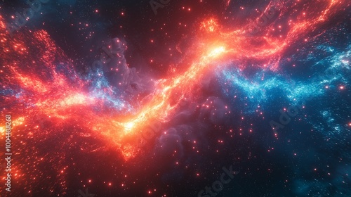 Cosmic nebula illustration with vibrant red and blue hues showcasing the vastness and beauty of outer space, perfect for astronomy enthusiasts and educational materials