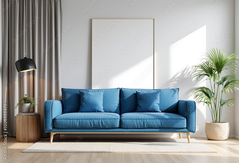 Interior of living room with blue sofa 3d rendering Interior of living room with blue sofa 3d rendering