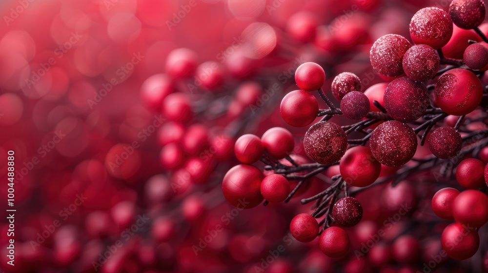 A vibrant close-up photograph of a cluster of sparkling red berries, with a beautifully blurred and shimmering background that creates a festive holiday ambiance A vibrant close-up photograph of a cluster of sparkling red berries, with a beautifully blurred and shimmering background that creates a festive holiday ambiance
