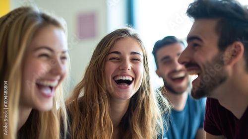 Joyful Friends Sharing Laughter in a Bright Setting