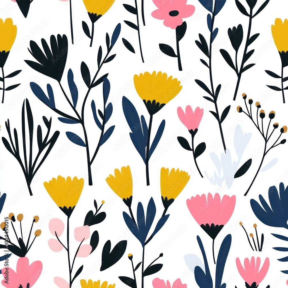 seamless floral pattern, modern and minimalist seamless pattern with stylized spring flowers seamless floral pattern, modern and minimalist seamless pattern with stylized spring flowers