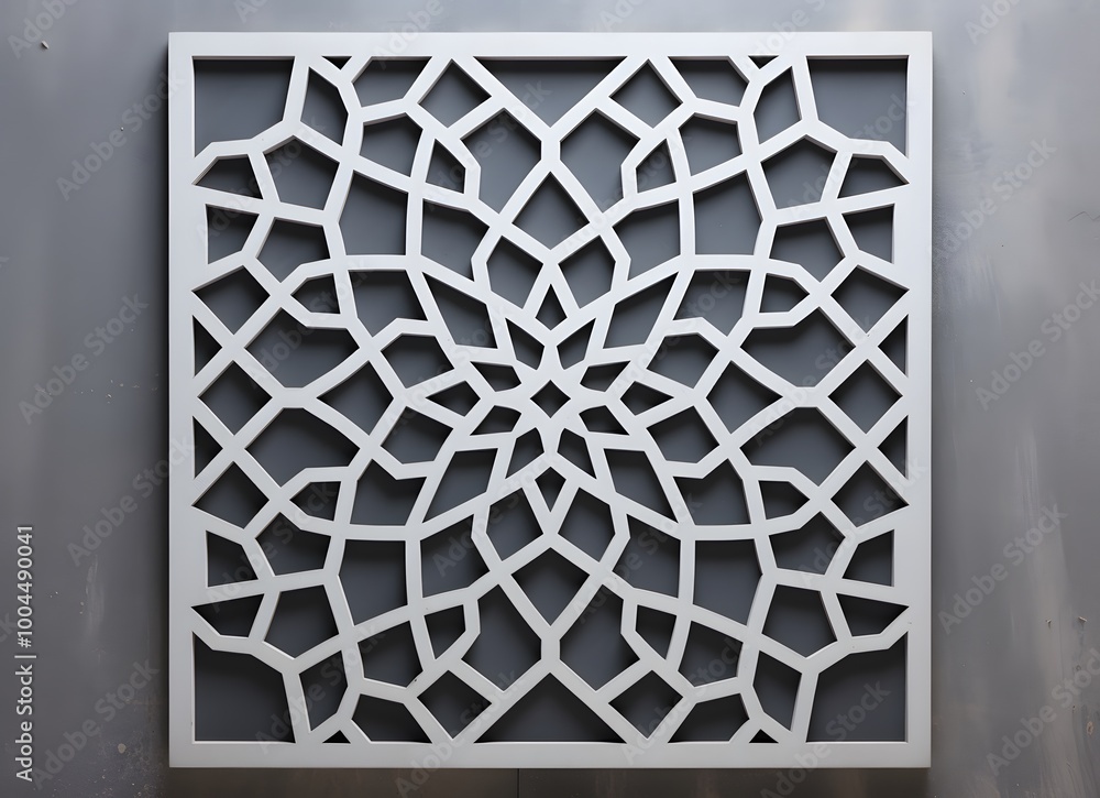 Naklejka premium Laser Cut Islamic Geometric Pattern on Concrete Wall