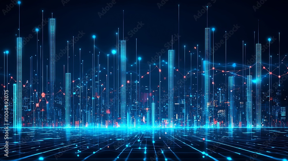 Neon lights and digital connections light up a futuristic cityscape, alive with technological energy. Neon lights and digital connections light up a futuristic cityscape, alive with technological energy.