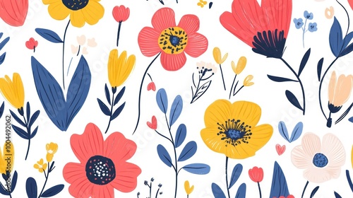 Wallpaper Mural modern seamless pattern with stylized spring flowers Torontodigital.ca