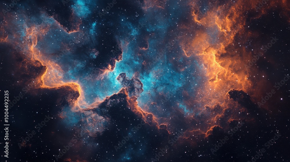 Cosmic Nebula with Orange and Blue Clouds and Stars Cosmic Nebula with Orange and Blue Clouds and Stars