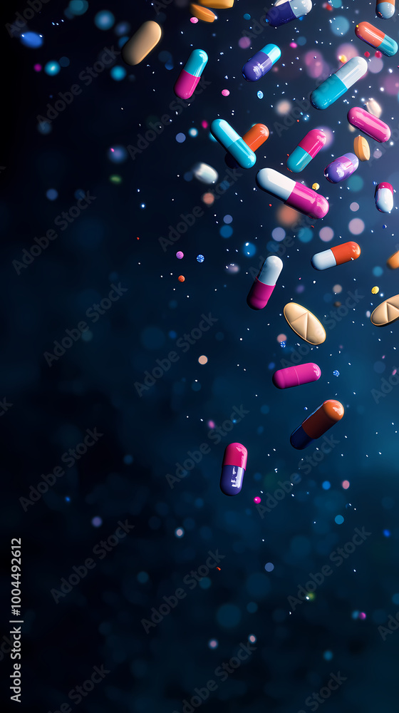 Pills floating in the background Pills floating in the background