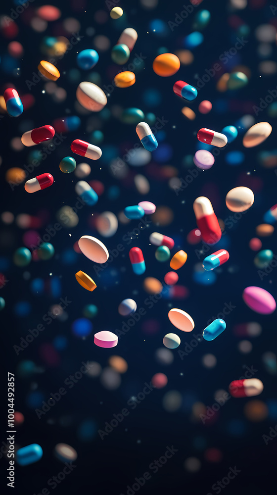 Naklejka premium Pills floating in the background