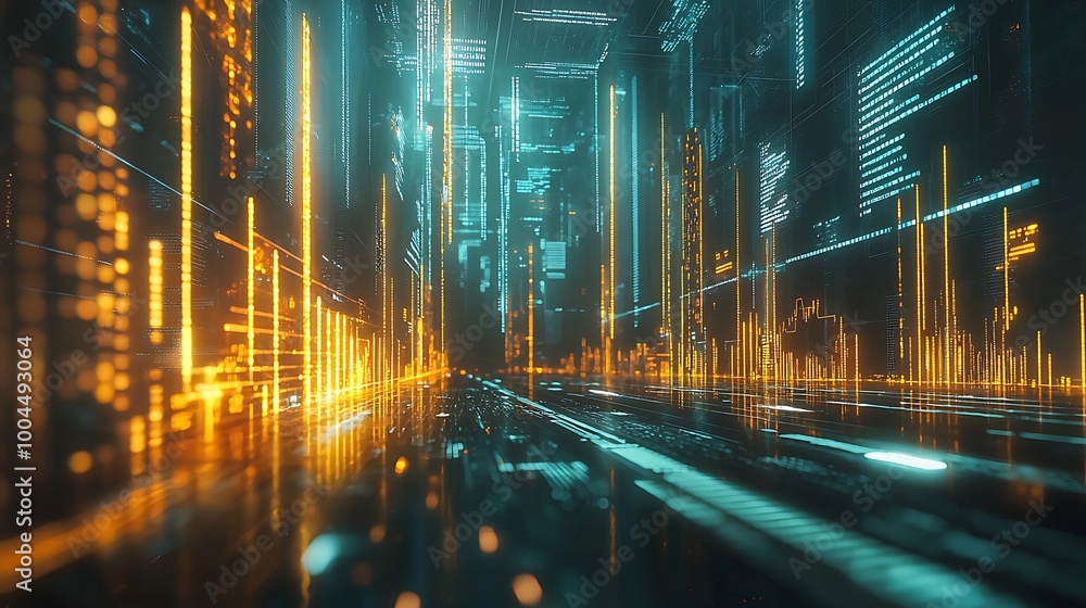 Neon lights pulse through a digital cityscape, creating an abstract backdrop of modern architecture. Neon lights pulse through a digital cityscape, creating an abstract backdrop of modern architecture.