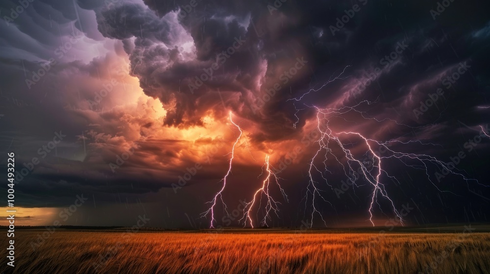 Fototapeta premium Lightning Storm over Field