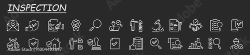 Set of linear audit icon set on a grey background. Inspection, revision and testing line icons in simple design. Vector illustration	