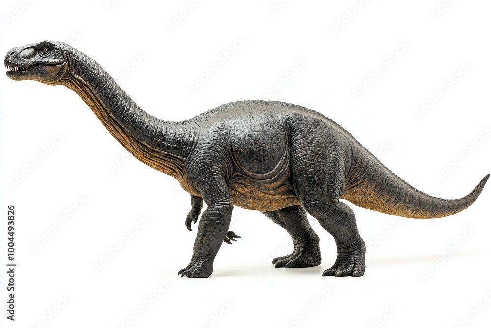 An enormous brontosaurus with its long neck stretched out An enormous brontosaurus with its long neck stretched out