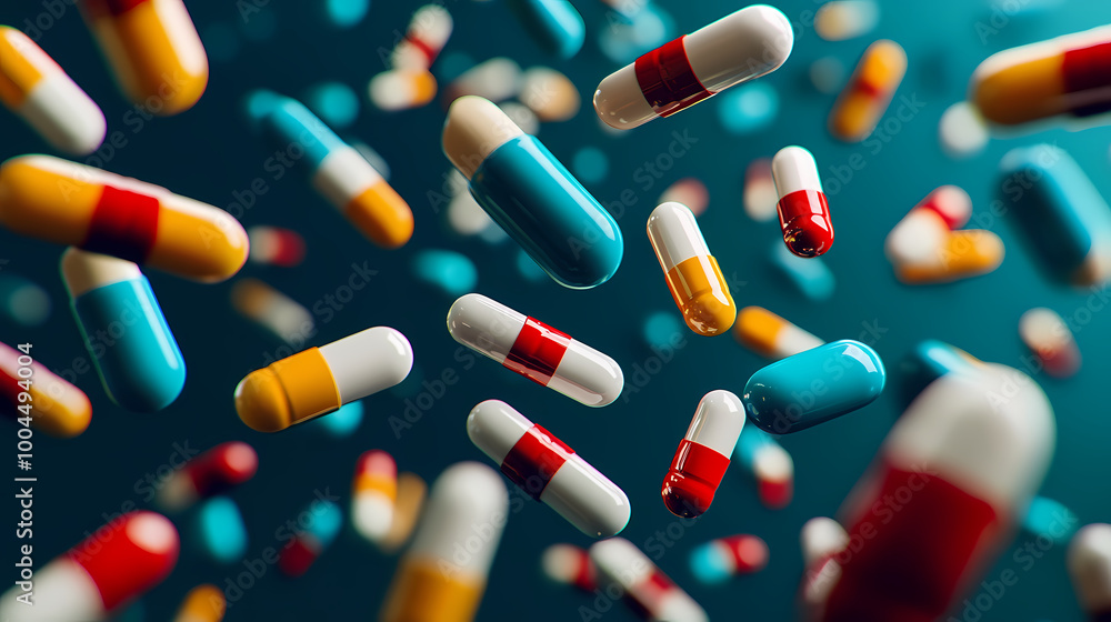 Pills floating in the background Pills floating in the background