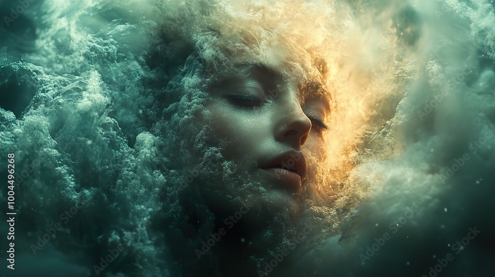 Dreamy Abstract Portrait: Woman's Face Emerging from Clouds Dreamy Abstract Portrait: Woman's Face Emerging from Clouds