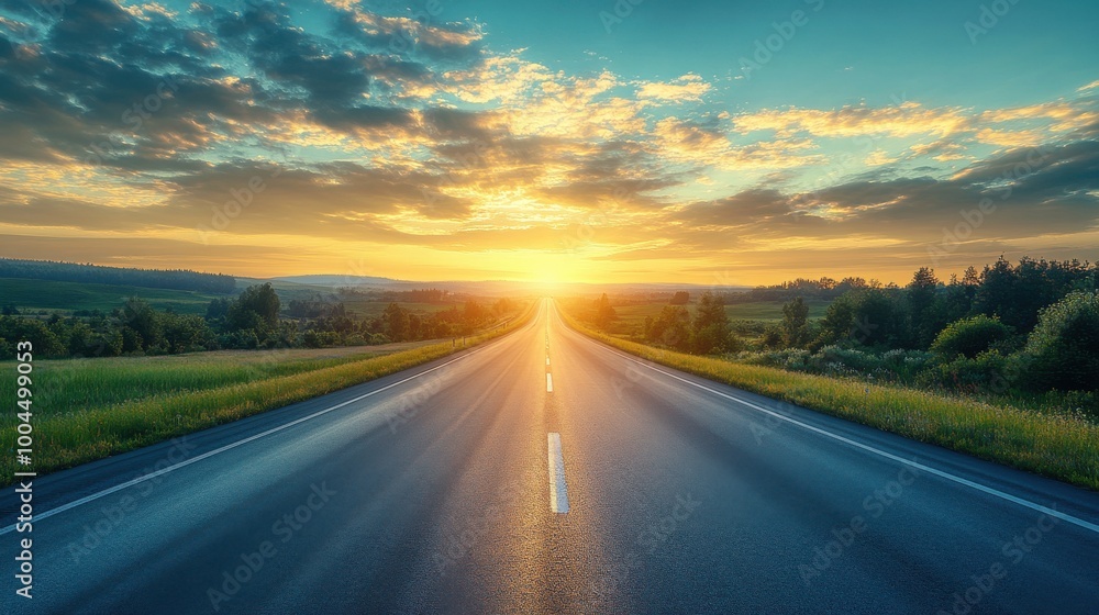Sunlit Highway Landscape at Dawn Sunlit Highway Landscape at Dawn