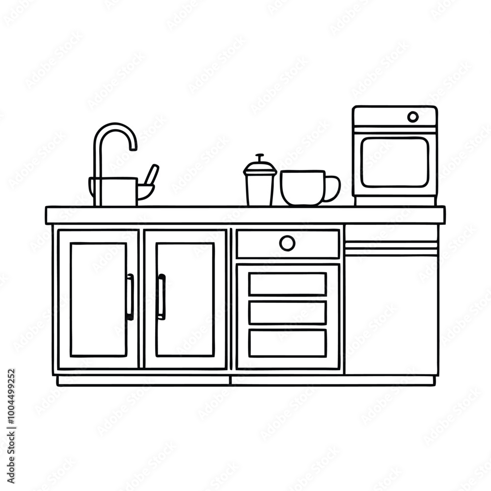 a line drawing of a kitchen countertop a line drawing of a kitchen countertop