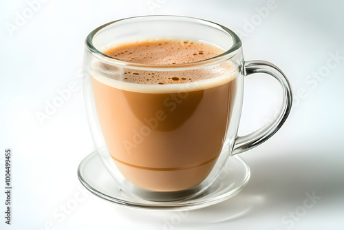 Tea with milk or popularly known as Teh Tarik on white background.