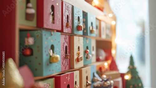 Wallpaper Mural Wooden Advent Calendar with Decorated Doors and Small Ornaments Torontodigital.ca