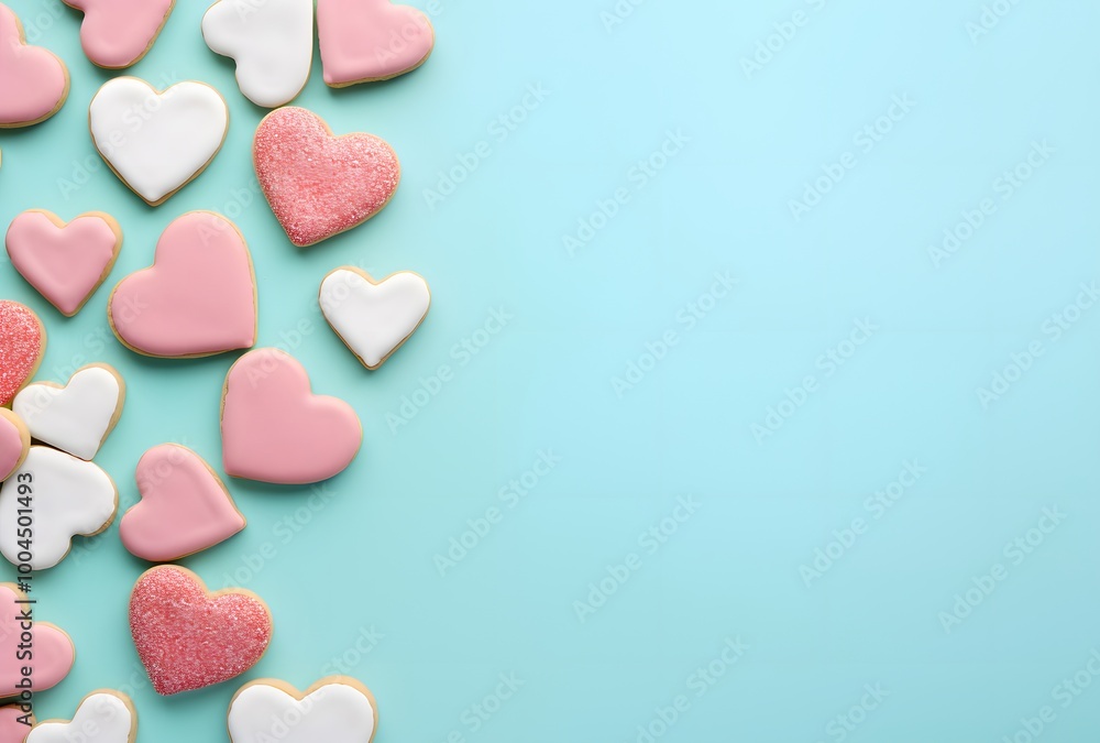 Obraz premium Pink & White Heart Cookies Valentine's Day Background