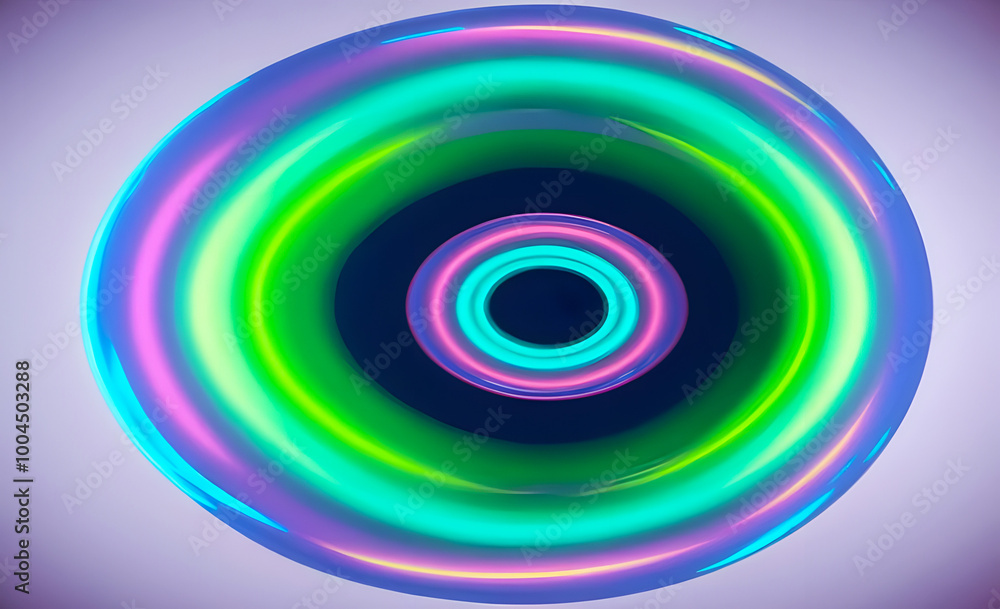 A series of concentric spherical circles with a gradient of colors from purple, blue, green to pink, creating an optical illusion of depth against a lilac background A series of concentric spherical circles with a gradient of colors from purple, blue, green to pink, creating an optical illusion of depth against a lilac background