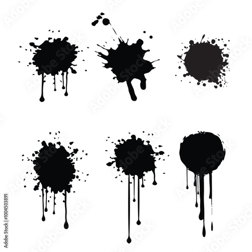 set of black ink spray drip grunge style
