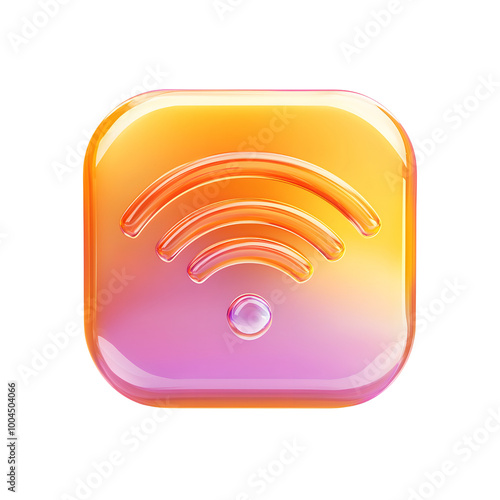 3D Glass Wifi Iconon transparent, white background, isolate PNG photo