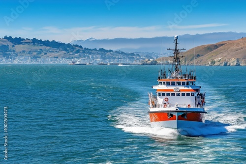 Coast Guard Ship Cruising San Francisco Bay, USA during Fleet Week Event photo