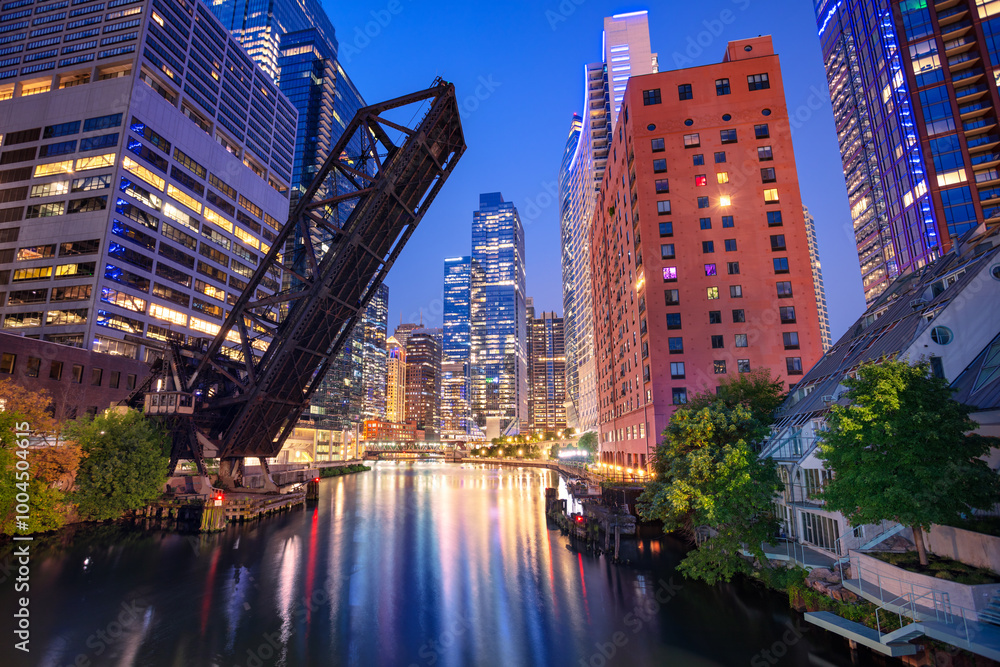 Chicago, Illinois, USA. Cityscape image of Chicago downtown skyline at twilight blue hour.
