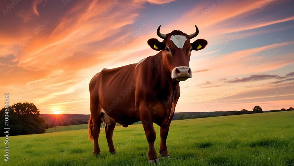 Cow Under a Sunset Sky captures the enchanting beauty of rural life as a cow stands silhouetted against a dramatic sunset. The warm colors of the setting sun create a breathtaking backdrop Cow Under a Sunset Sky captures the enchanting beauty of rural life as a cow stands silhouetted against a dramatic sunset. The warm colors of the setting sun create a breathtaking backdrop