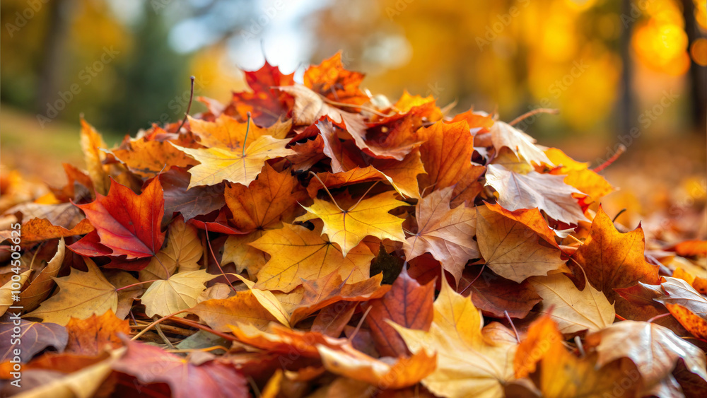 Colorful autumn leaves piled up on the ground, showcasing vibrant hues of orange, yellow, and red Colorful autumn leaves piled up on the ground, showcasing vibrant hues of orange, yellow, and red