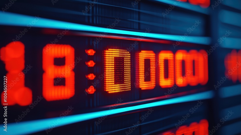 Digital Display of Stock Market Data in Bright Red Digital Display of Stock Market Data in Bright Red