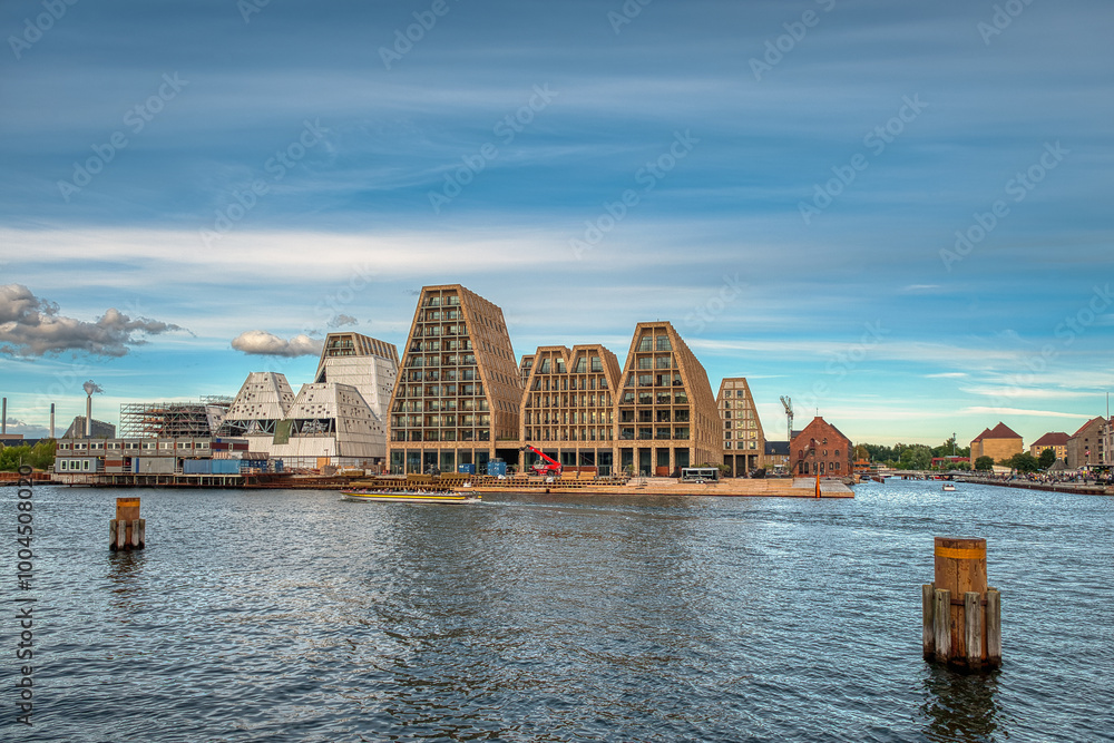 Naklejka premium Copenhagen, the capital of Denmark, is located on the offshore islands of Zealand and Amager. It is connected to Malmo in southern Sweden via the Öresund Bridge.