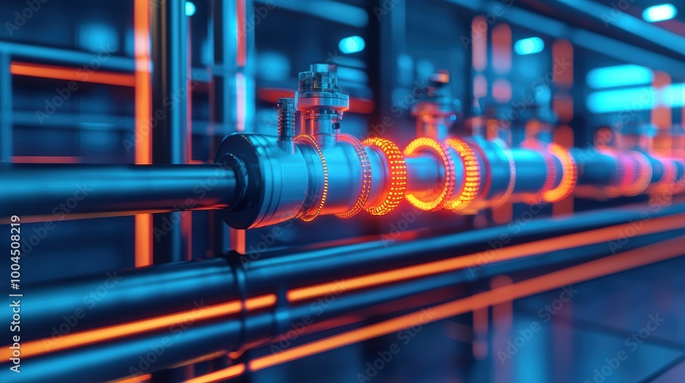 Futuristic Industrial Pipes with Neon Lighting Effects Futuristic Industrial Pipes with Neon Lighting Effects